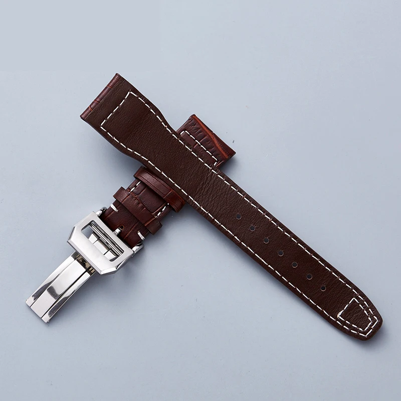 Watchband For I-WC Pilot Mark series genuine leather strap accessories male rivet cow leather  wristband 22mm black brown bands