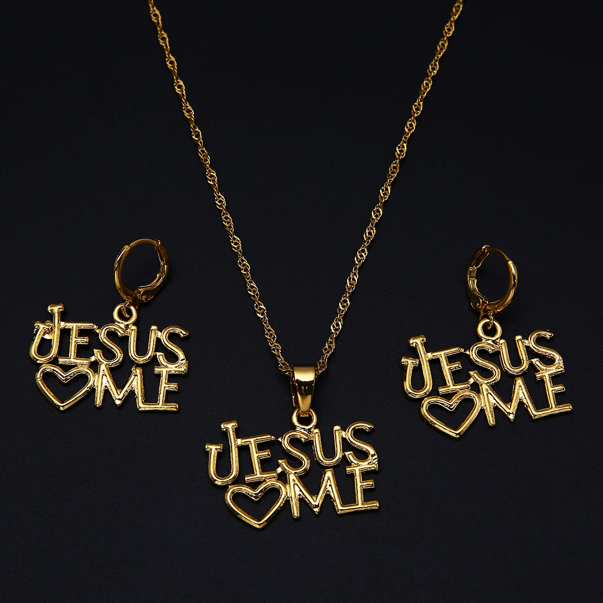 Gold Color Jesus Heart Jewelry Set For Men Women Christ Savior Redeemer Deliverer Jewelry Set