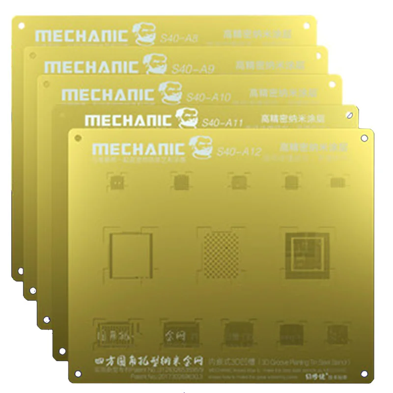 

Mechanic 3D Groove Reballing Stencil A8 A9 A10 A11 A12 Gold Plant Tin Mesh for Phone 6 6S 6SP 7G 7P 8 8P X XS MAX XR S40