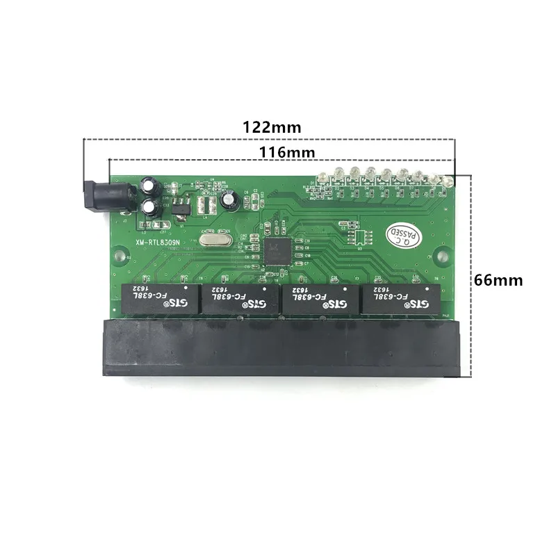 OEM factory direct mini fast 10 / 100mbps 8-port Ethernet network lan hub switch board two-layer pcb 2 rj45 1 * 8pin head port