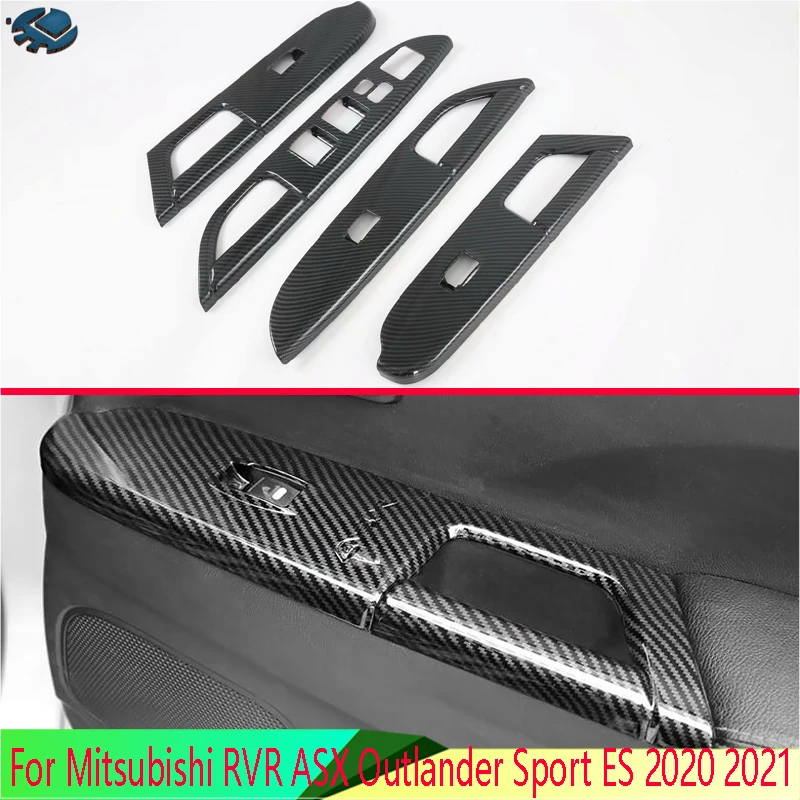 For Mitsubishi RVR ASX Outlander Sport ES 2020 2021 Carbon Fiber Style Door Window Armrest Cover Switch Panel Trim Molding