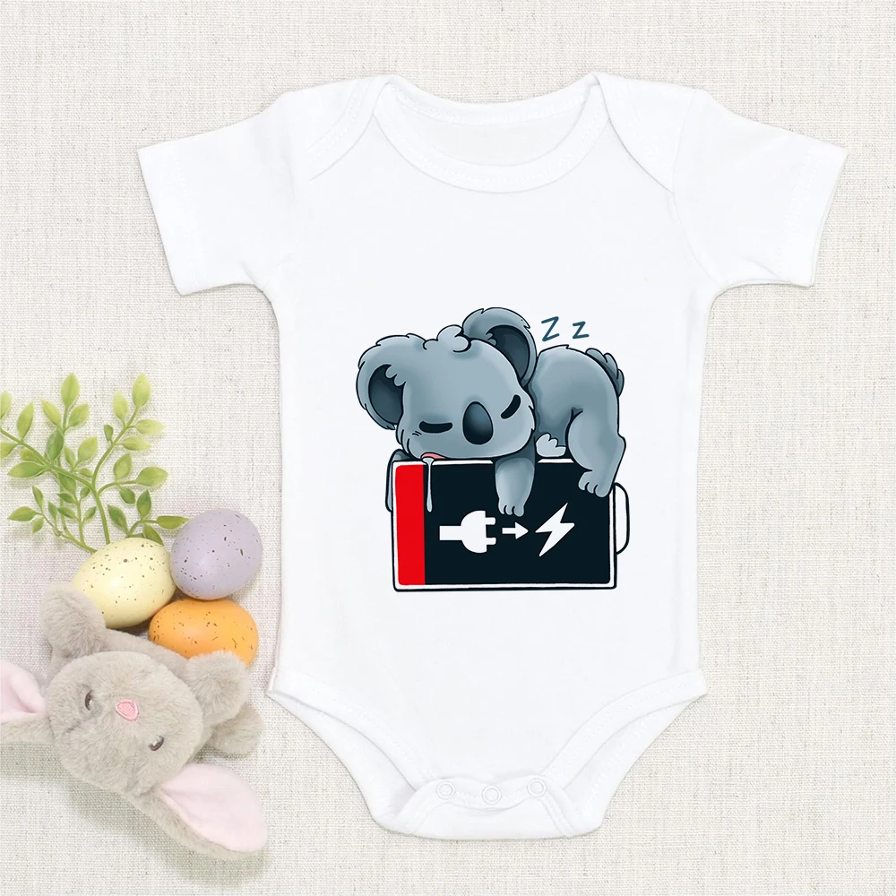 Kawaii Koala Sleeping Charging Newborn Baby Pajamas Funny Creative Cute Animal Infant Boy Bodysuit Summer Toddler Onesies Romper