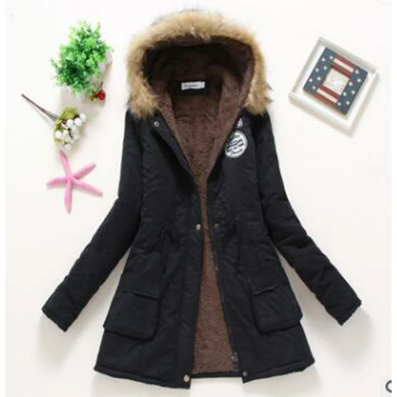 Winter Coat for Women Slim XXXL Size Outwear Medium-Long Cotton Padded Coat Thick Warm Hooded Parka Mujer Women\'s Casual Jacket