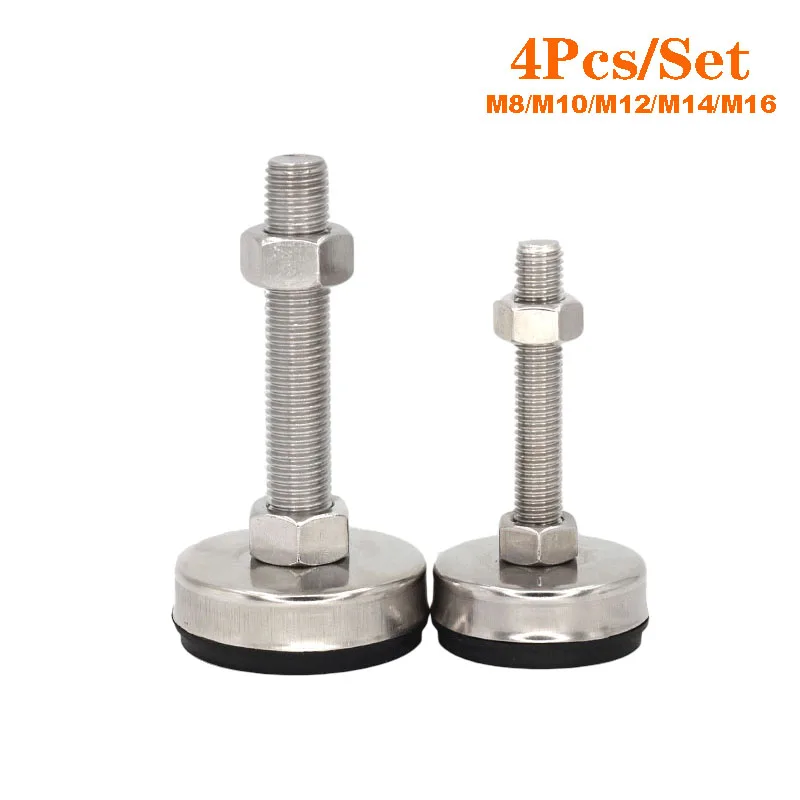 

4Pcs Stainless Steel Fixed Adjusting Furniture Foot With M8 M10 M12 M14 Threaded Rubber Seat Anti-Slip Damping Guard Glide Pad