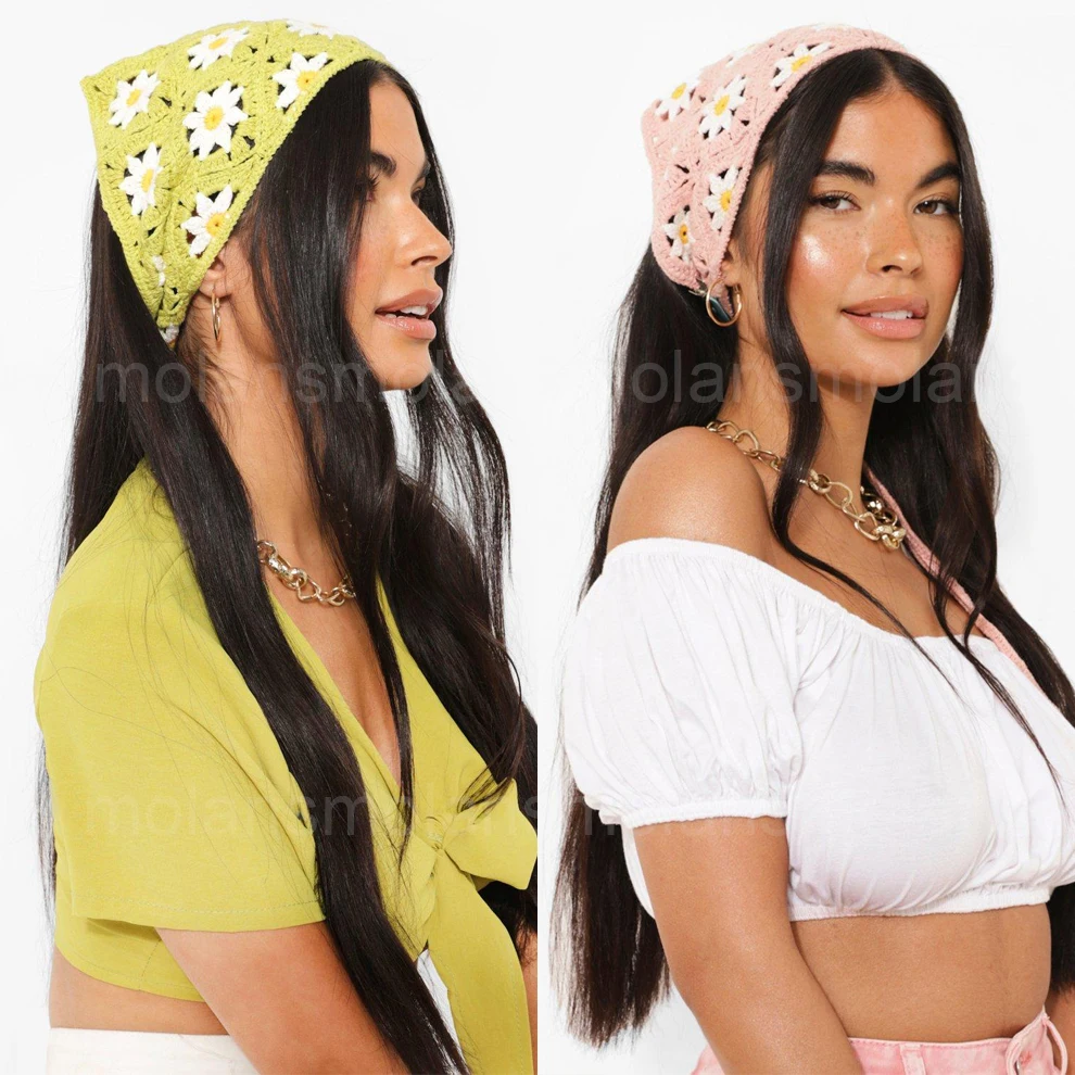 Molans Women Triangle Bandanas Turban Crochet Hair Scarf Hairband Knitted Headband Elastic Hair Band Headwrap Hair Accessories