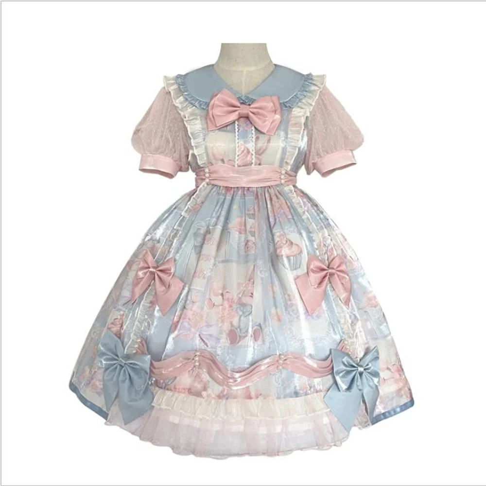 Ngọt Nhật Bản Palaca Công Chúa Sakura Lolita Đầm Cos Loli Tiệc Trà Nữ Tay Ngắn OP Đầm Kawaii Nơ Vestidos