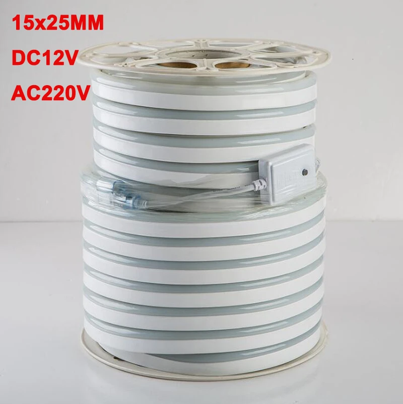  50m/lot Led Neon Tube 15x25MM AC 220V DC12V 14W/M SMD 2835 120LEDS Flexible Neon Strip For Outdoor Decorative Lighting