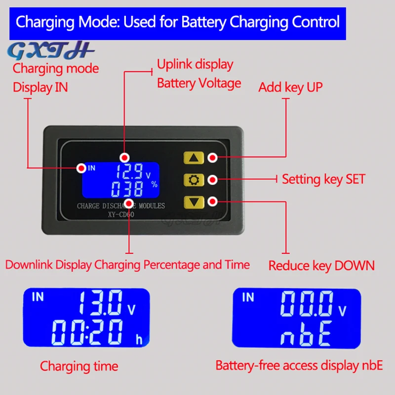 DC6-60V Battery Battery Charging Control Module Fully Powered Off DC Voltage Protection Undervoltage Depletion Protector XY-CD60