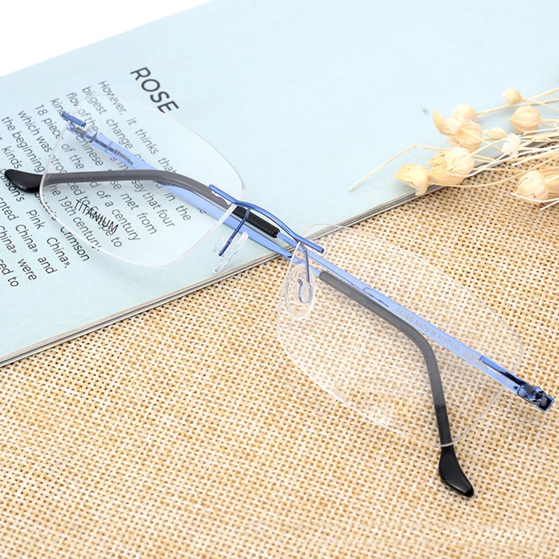 Rimless Men Eyeglasses Frame Fashion Brand Designer Myopia Alloy Leg Clear Optical Prescription Eyewear Transparent Frame RW004