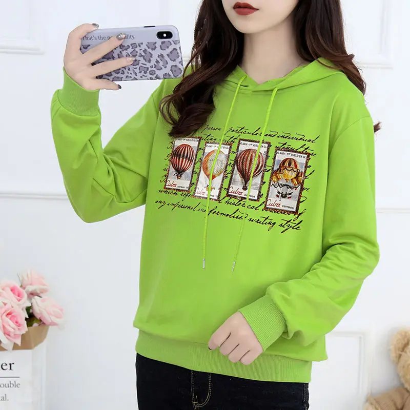 

Spring Autumn Style Women's Cotton Hoodies Casual Hooded Collar Long Sleeve Letter Printed Korean Sweatshirts AA4073