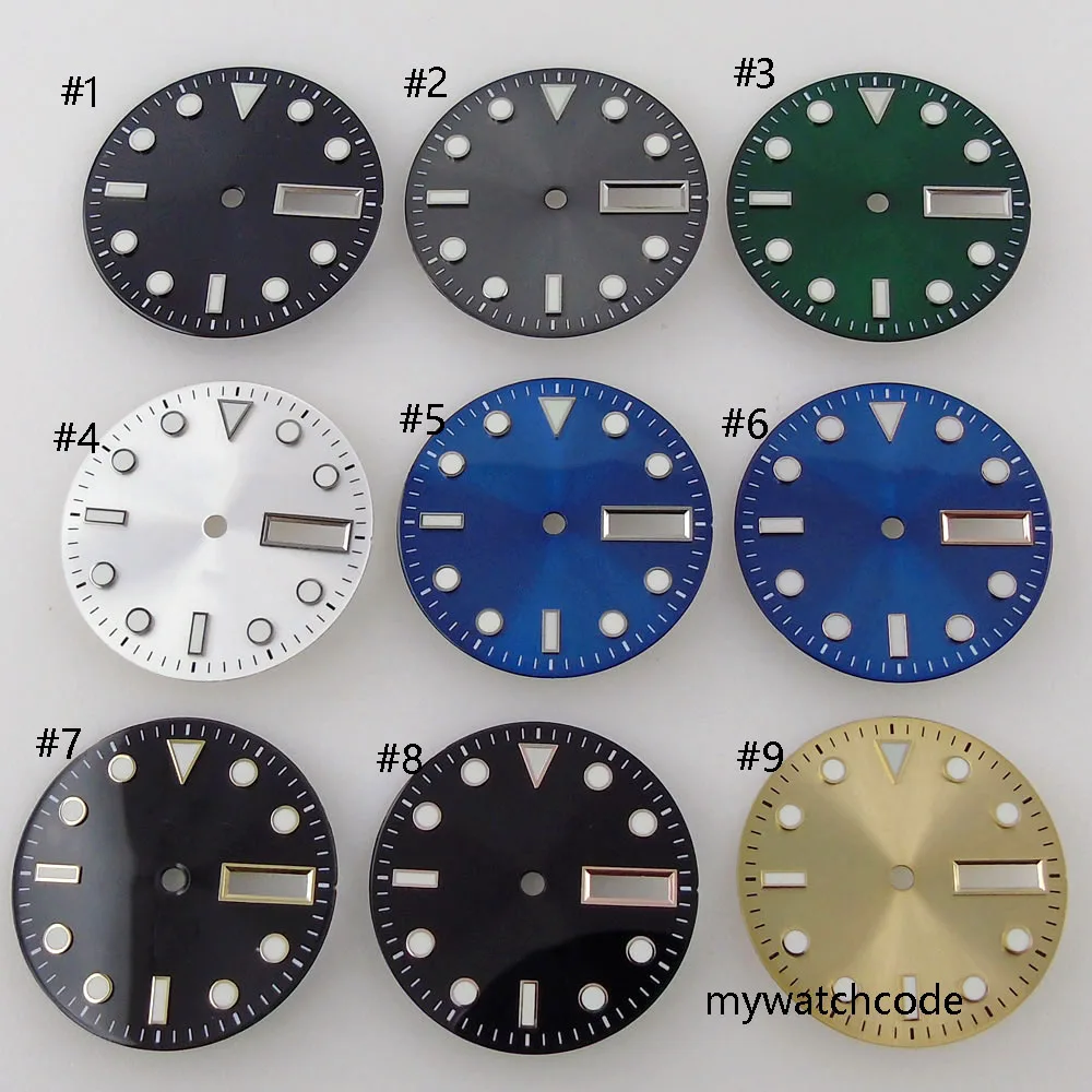 

29mm Watch Face Sterile Dial Parts For 24 Jewels NH36 Movement Green Luminous For Watch Wristwatch Replacement