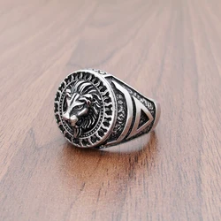 316L Stainless Steel Sun Veles Lion Head Ring Viking Rune Talisman Slavic Kolovrat Scandinavian Amulet Jewelry