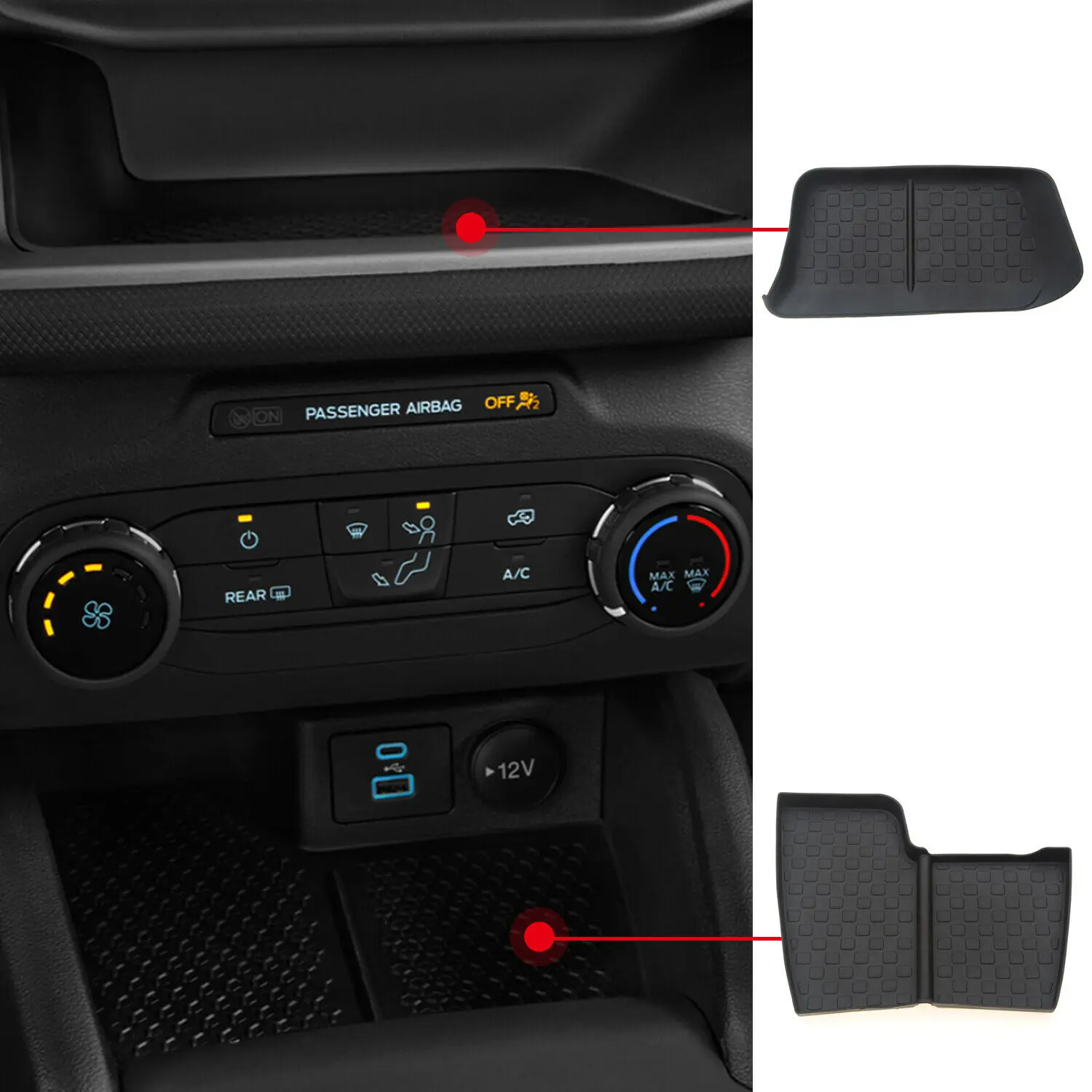 Central Console Storage Box Non-slip Pad Mat 2pcs For Ford Bronco Sport 2021-22