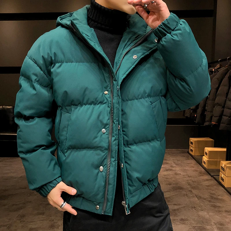 Casual 2024 Autumn Winter Men\'s Solid Thicken Hooded Cotton-Padded Jackets Outwear Warm Tops Parkas Windproof Bread WADDED Coats