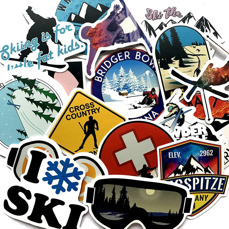 10/30/50Pcs Cartoon Ski Outdoor Stickers Waterproof Decal Laptop Motorcycle Luggage Snowboard Fridge Car Sticker