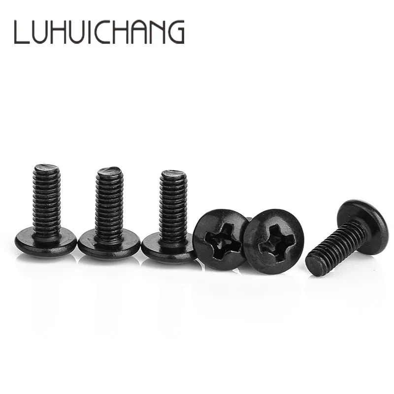 LUHUICHANG 30/40Pcs M3 M4 TM Screws Phillips Truss Mushroom Head Screw Black Plated Electronic Carbon Steel Samll Screws