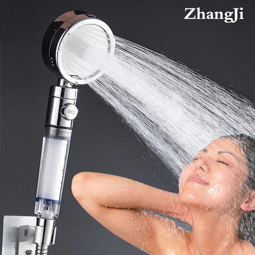 ZhangJi 3-Function Filter Element High Pressure Shower Head Stop Button Multifunction Sprayer Water Saving Bathroom accessory