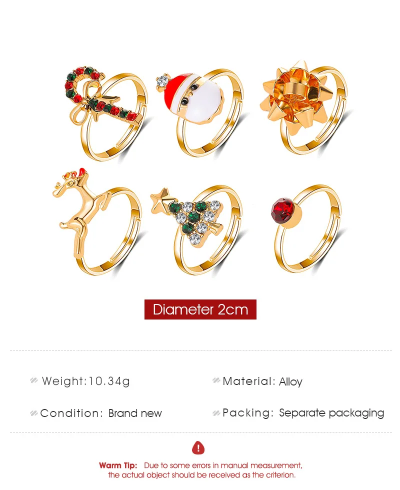 WANZHI New Christmas Elk Santa Ring For Women Fashion Cute Gold Color Drip Glaze Adjustable Finger Holiday Party Jewelry