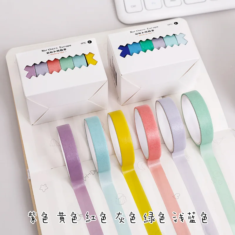 6roll/Set Kawaii Colorful Washi Tape DIY Album Diary Planners Stickers Solid Color Decorative Scrapbooking School Supplies