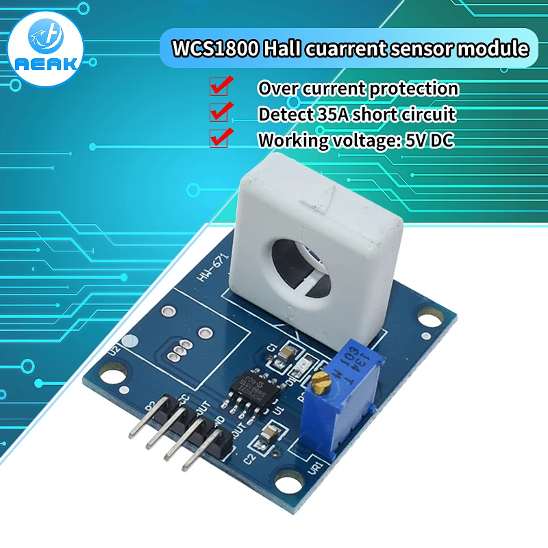 DC 5V WCS1800 Hall Current Detection Sensor Module 35A Precise With Overcurrent Signal Lamp