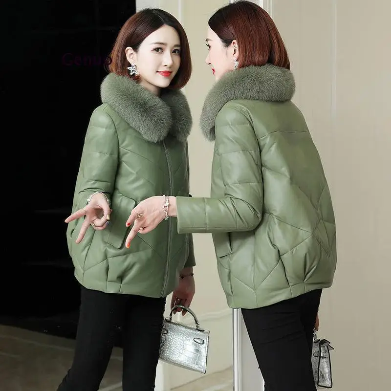 

Leather Jacket Women Green 3Xl 4Xl Short Slim Pu Coat 2020 New Winter Parkas Korean Fashion Chic Moto Clothing