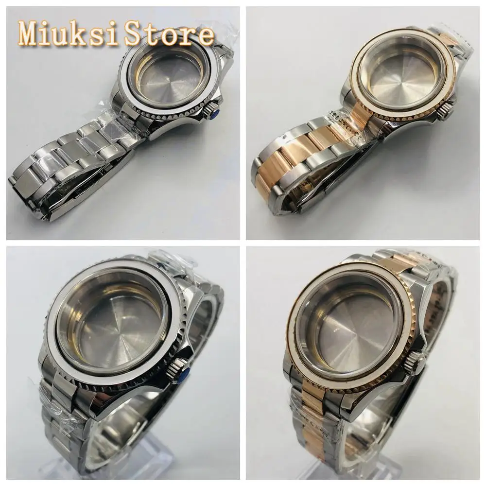 40mm sapphire glass bidirectional bezel mens watch case fit ETA 2836 miyota 8215/8205/821A Mingzhu DG2813/ 3804 movement