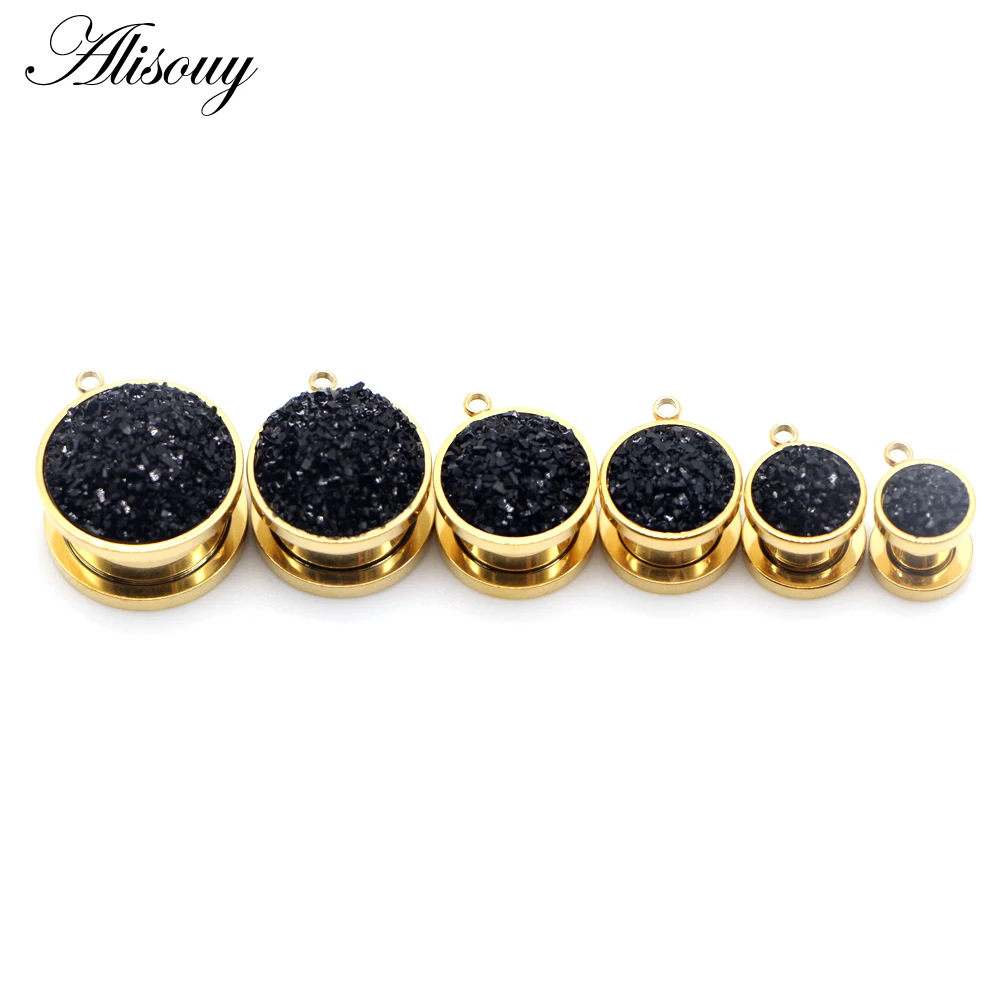Alisouy 2pcs Resin DIY Pendant Stainless steel Screw Ear Plugs Tunnel Strechers Expander Earrring Piercing Unisex Body Jewelry