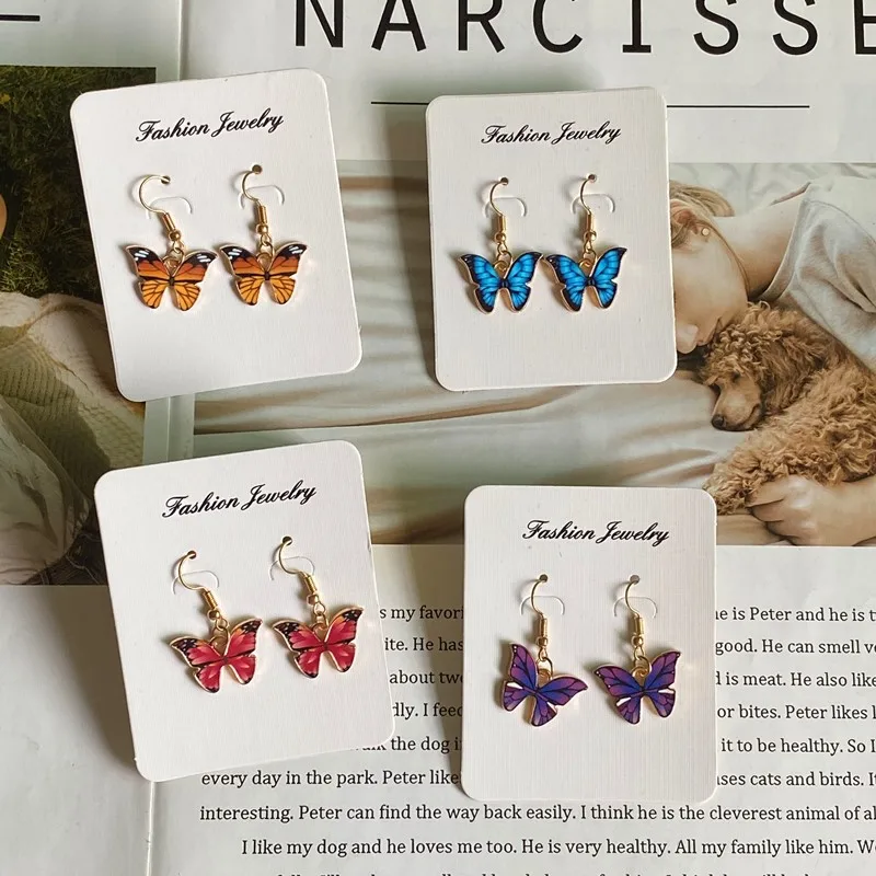 Golden Color Butterfly Drop Earrings for Women Korea Style New Fashion Colorful Dangling Earrings for Women Blue Purple Jewelry