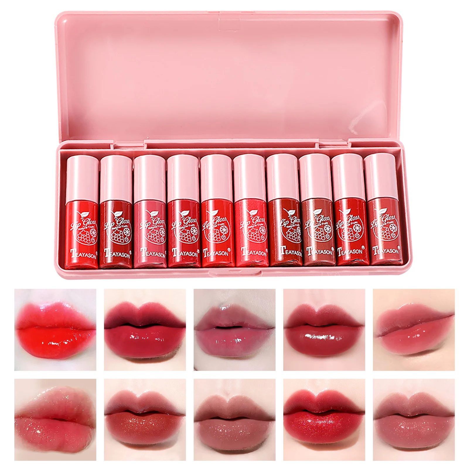 10pcs Girl Pink Lip Gloss Set Jelly Lipstick Moisturizing Glass Lip Gloss Cream Red Pink Shiny Lip Long Lasting Glitter Lip Int