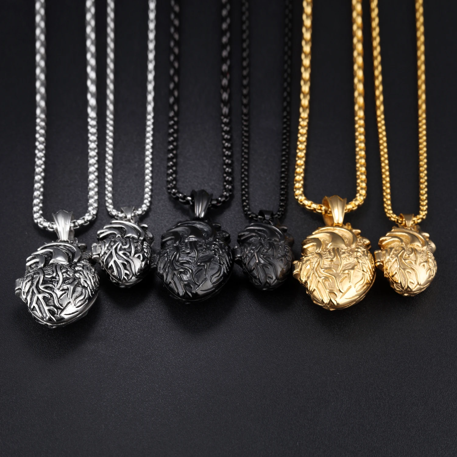 (23mm*35mm)  Open Anatomical Organ Heart Pendant Necklace Stainless Steel Urn for Memorial Locket Necklace