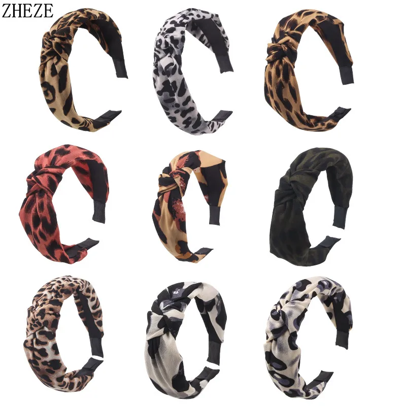 2024 Boutique Women Leopard Print Knotted Wide Side Headband Wash Hairband Girls Vintage Hair Accessories Mujer