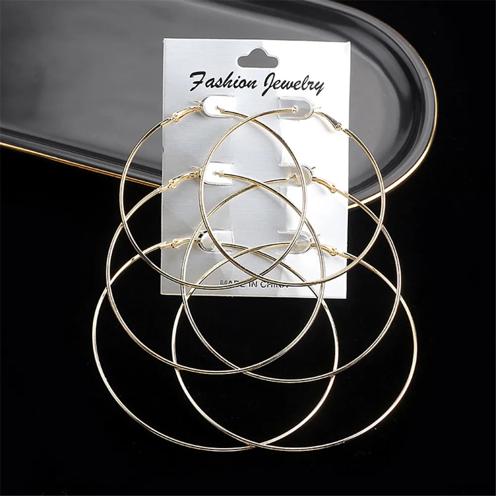 3pair/set Punk Hoop Earrings Set Big Circle Earrings Jewelry For Women Girls Steampunk Ear Clip Fashion Ear Ring Accessories New