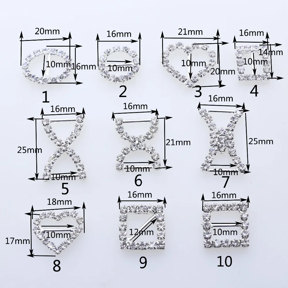 ZMASEY Shoe Buckles Direct Selling 10pcs/lot Factory Price Metal Mix Size Diamond Buckle Sewing Handwork Ribbon Accessory