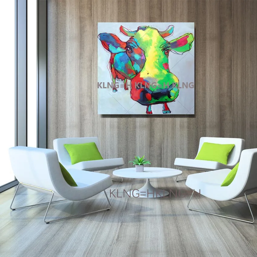 Hand Painted Abstract Animals Oil Painting on Canvas Handmade Wall Artwork Knife Palette Cow Home Decor Decor Canvas Paintings