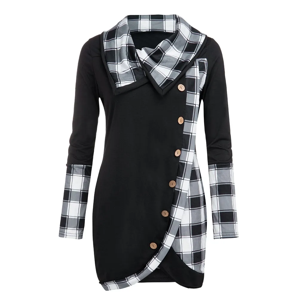 Women'S Clothing Plaid Shirt Blouse Women Long Sleeve Plaid Turn-Down Collar Tartan Tunic Sweatshirt Pullover Tops