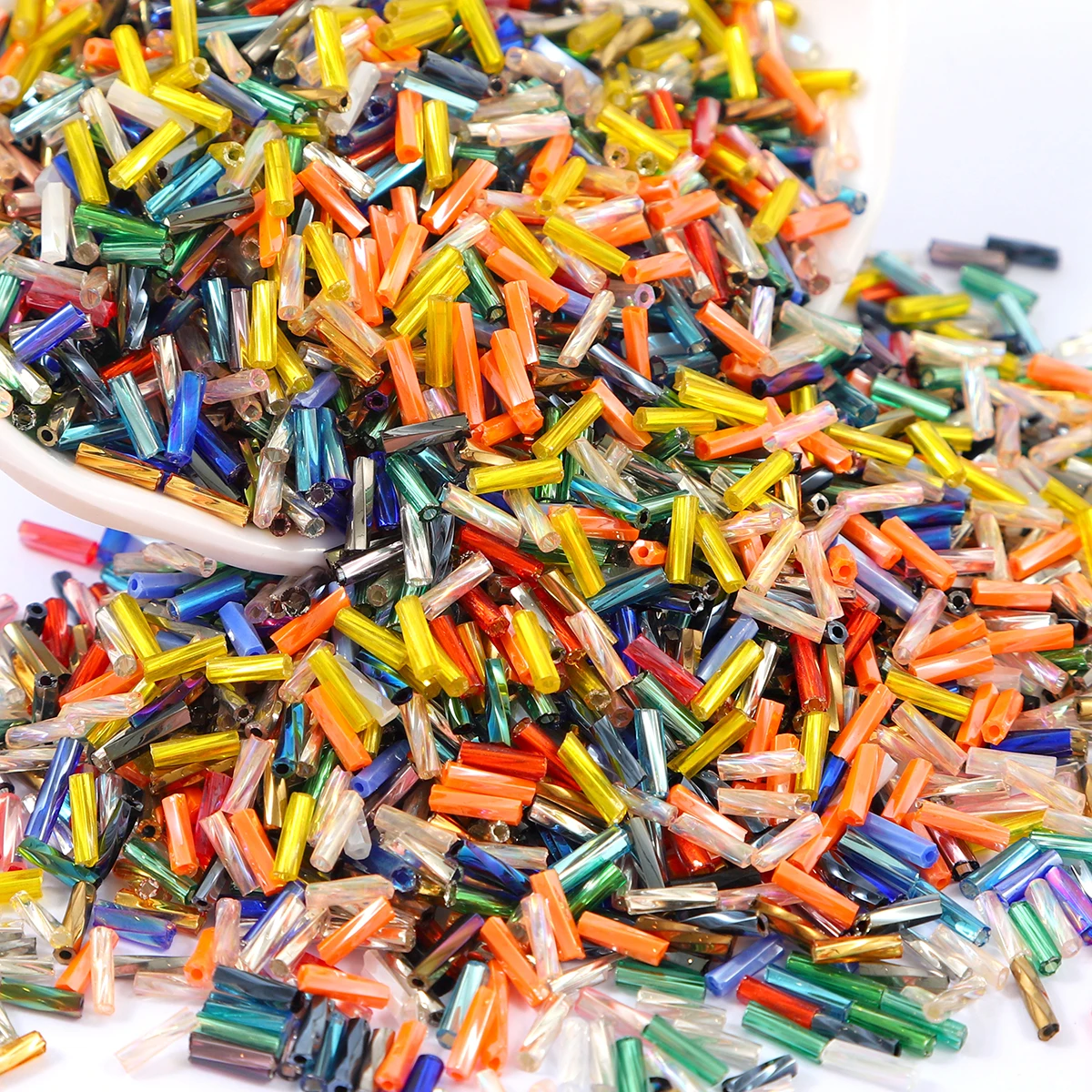 300Pcs 2x6mm Glass Seed Beads Spacer Long Tube Leptospira Beads For Jewelry Making DIY Handmade Bracelet Garment Accessories