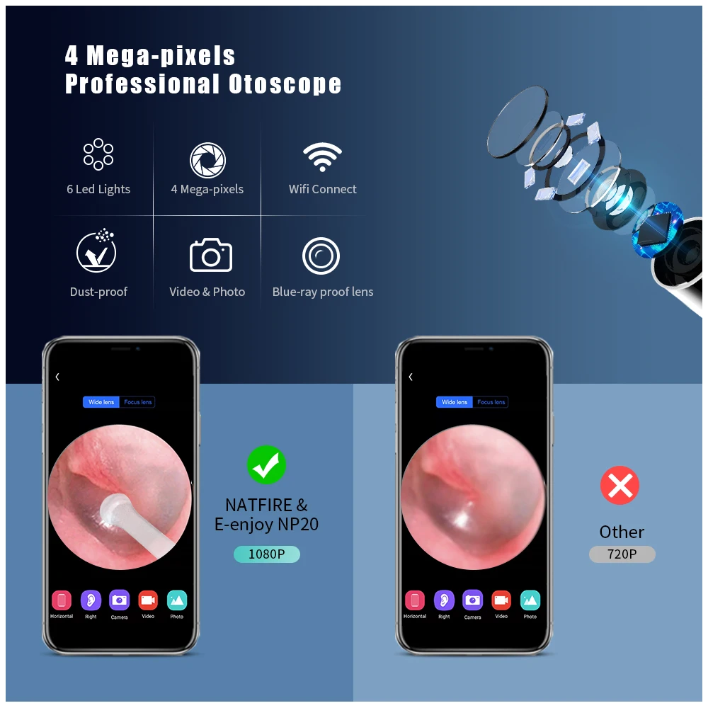 Wireless Smart Ear Wax Removal 360° Visual Ear Pick Lighted Ear Canal Cleaner Otoscope Flexible Design Ear Care Tools NP20