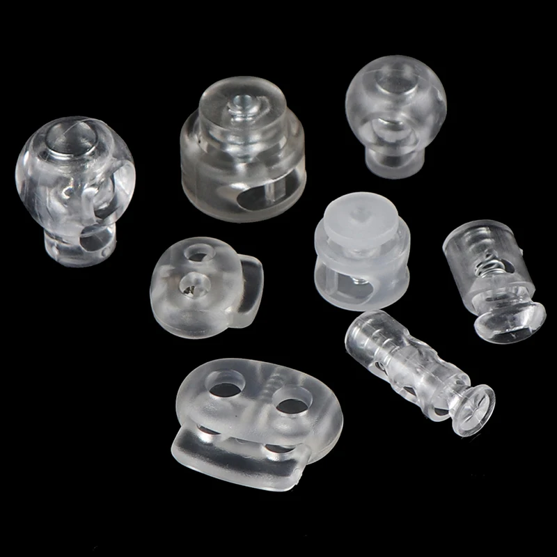 10pcs Transparent Clear Cord Lock Plastic Stopper Cord Ends Toggles Clip Buckle Frost Shoelace Sportswear DIY Bag Accessories