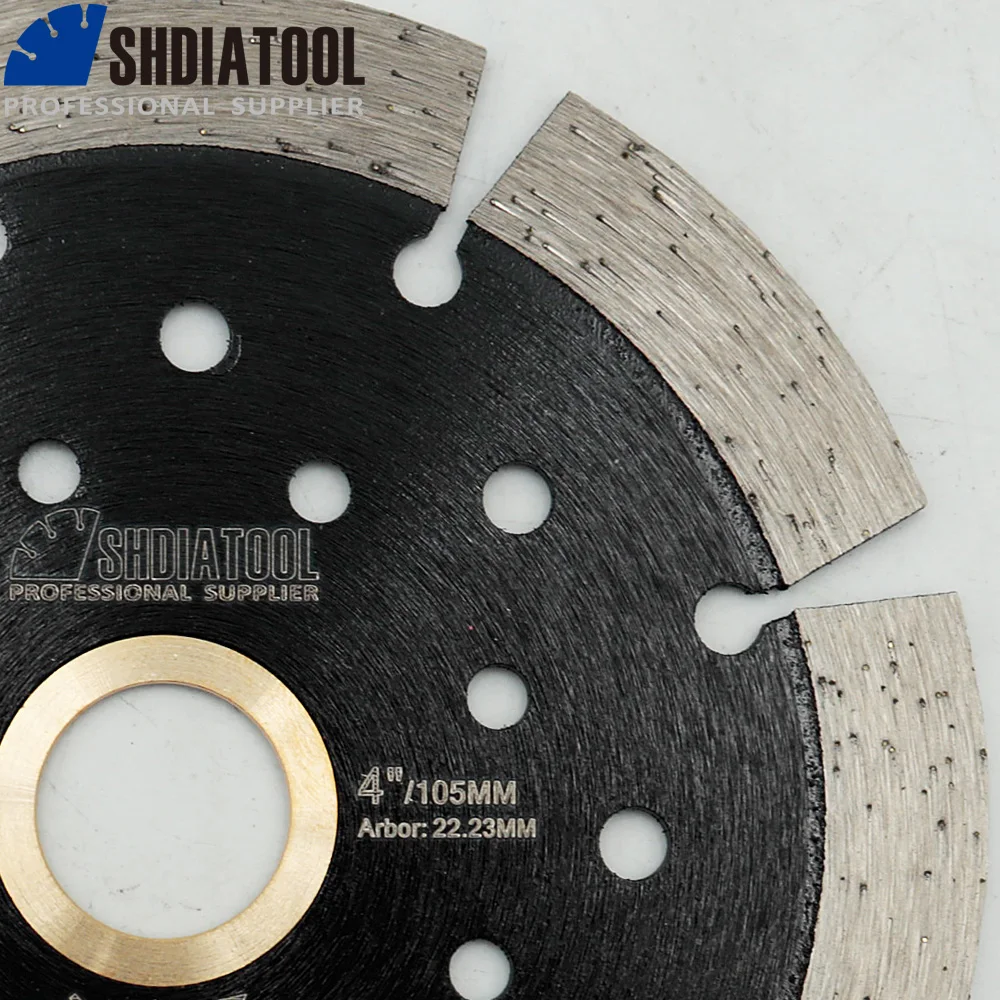 Shdiatool 1Pc Dia 4/4.5/5/7/9 "Diamant Gesegmenteerde Zaagblad Met Multi Gat Doorslijpschijf Voor Hard Materiaal Steen Keramische tegel
