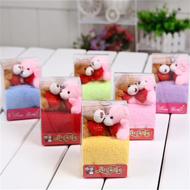 

10sets/lot Two bears Lovely Packaing towel wedding party gift Hand Towel bath towels Toddler Soft Plush Wipe Bathing Towel