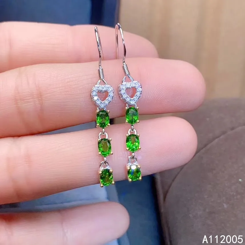 

KJJEAXCMY Fine Jewelry 925 sterling silver inlaid natural diopside female earrings Eardrop elegant support detection