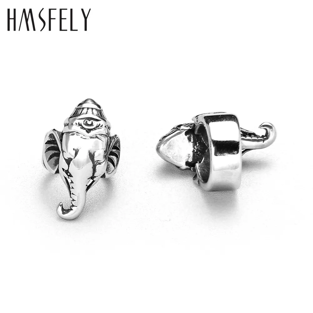 HMSFELY 316l Stainless Steel Elephant Head Beads Accessories For DIY Leather Bracelet Jewelry Making 8mm Big Hole Size Bead 5pcs