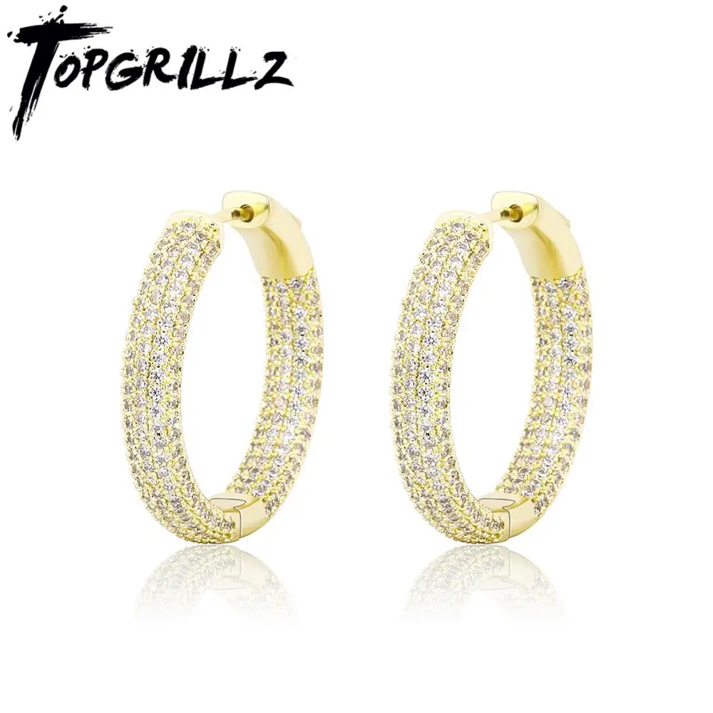 TOPGRILLZ 2020 New Round Earrings High Quality Iced Out Micro Pave Cubic Zirconia Earring Hip Hop Fashion Jewelry Gift For Women