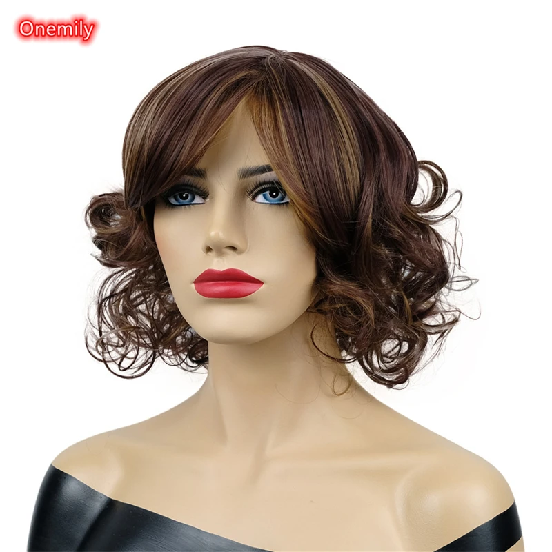 Onemily Medium Length Wavy Layered Cosplay Wigs for Women Girls Synthetic Natural Hair Replacement Wig