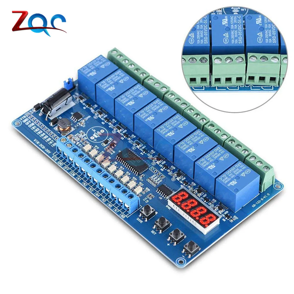 DC 8V To 36V LED 8 Channel Way Multifunction Relay Module Wide Voltage Supply Module with Optocoupler Industrial Grade 12V 24V