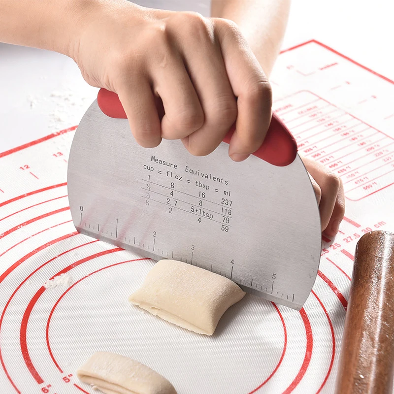 Cortador de masa de acero inoxidable con escala, raspador de pastelería, picadora, divisor de Pizza, separador de pan semicircular, herramienta para pastelería de harina y pastel