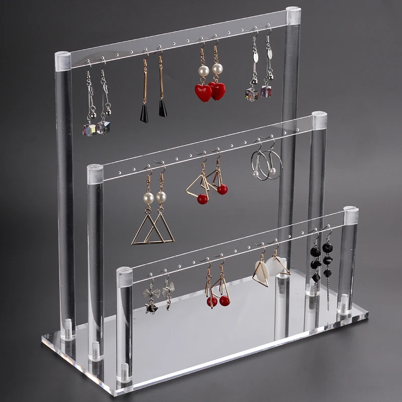 

High Quality Acrylic 3 - layer Earring Display Shelf Jewelry Holder Earring Display Stand Necklace Hanging Showcase Removable