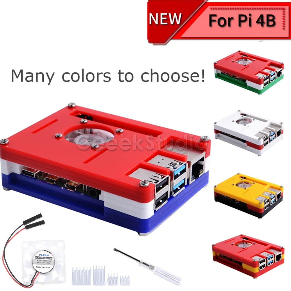 9-layer ABS Case Cover Flag Colors France Italy England Germany Spain with Cooling Fan Heatsinks for Raspberry Pi 4B