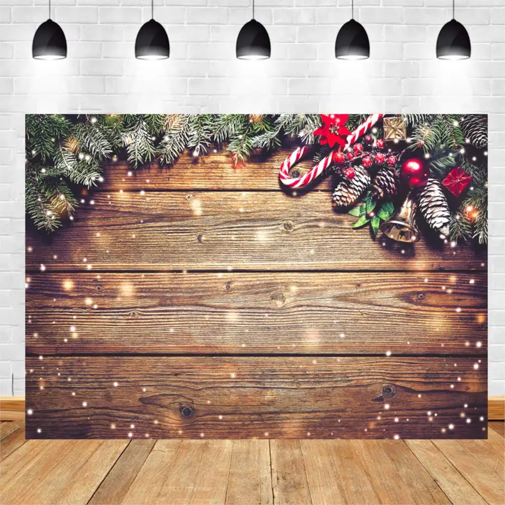Beipoto Snowflake Glitter Kerst Bruin Hout Fotografie Achtergrond Xmas Achtergrond Voor Kids Family Party Decor Photo Booth B251