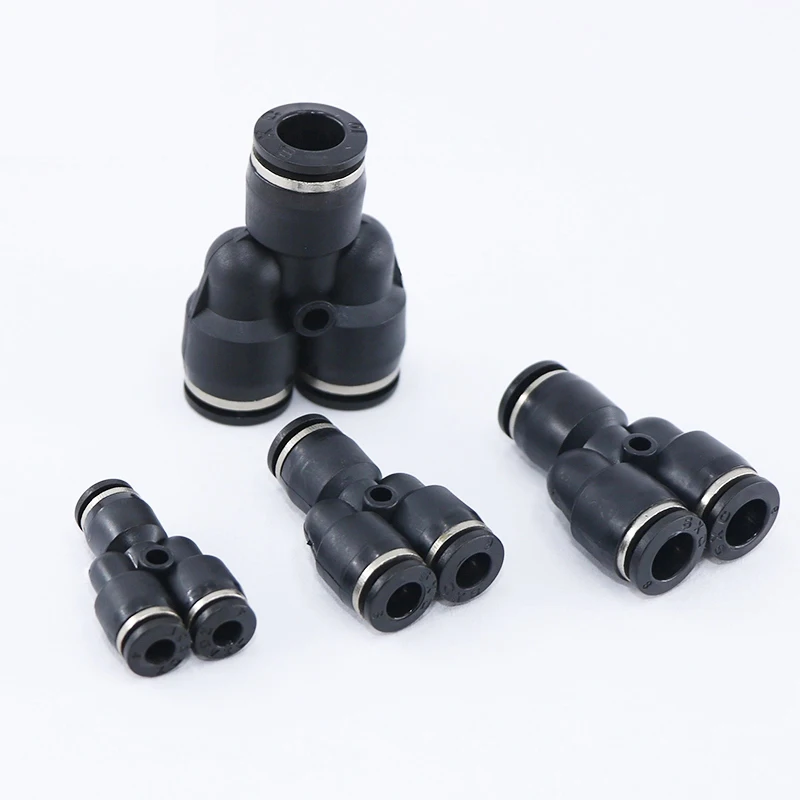 3 Port Y-Pneumatic 4/6/8/10/12 / 16mm Outer Diameter Hose Plug-In Gas Plastic Pipe Fitting Connector Quick Black Fitting